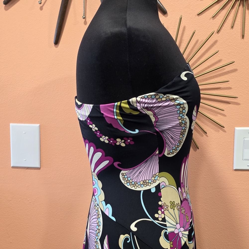 Vintage Strapless Dress with Pink and Purple Floral Design - Picture 6 of 14